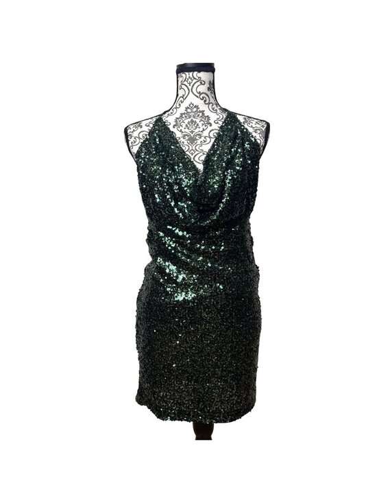 Fashion Nova Dresses & Skirts - ✨3/$30 NWT Fashion Nova XL Green Sequin Mini Dress Halter Neck Cowl Sexy